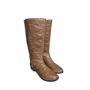 Very Volatile Tan Leather Knee High Boots Size 10 Fringed